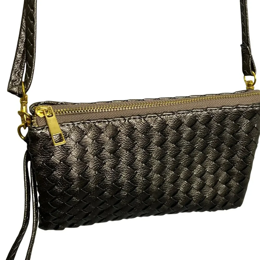 Women's Metallic Brown Faux Leather Crossbody Bag Adjustable Strap Boho